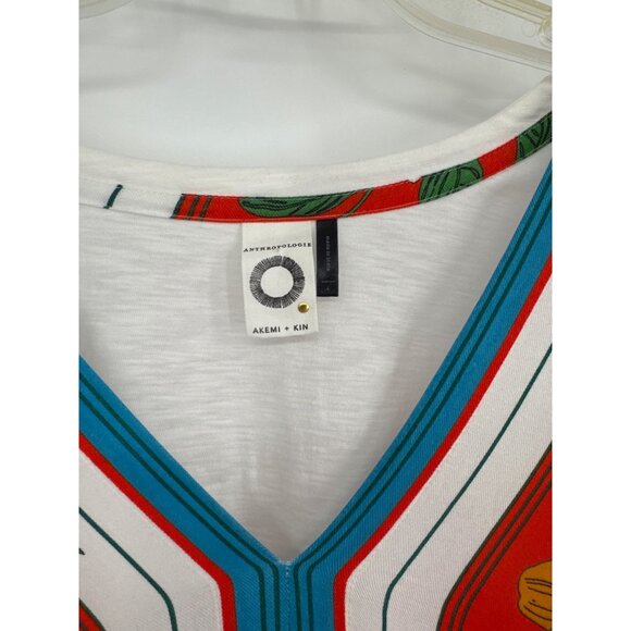 Akemi + Kin Anthropologie Sherburne Printed Tee v neck tie bottom size large new - Picture 3 of 7